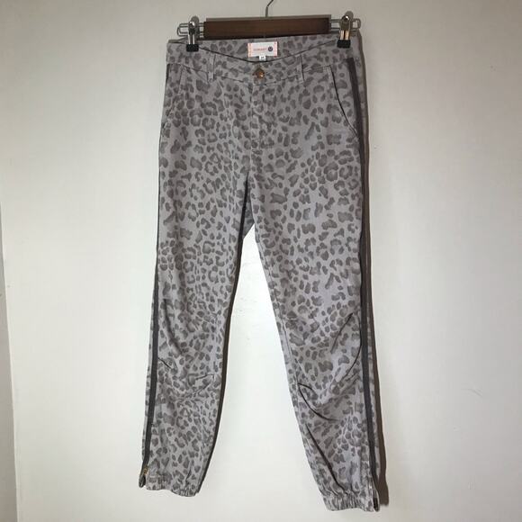 Sundry Pants - Sundry light grey wash leopard print cotton twill joggers 24 ankle tapered zip